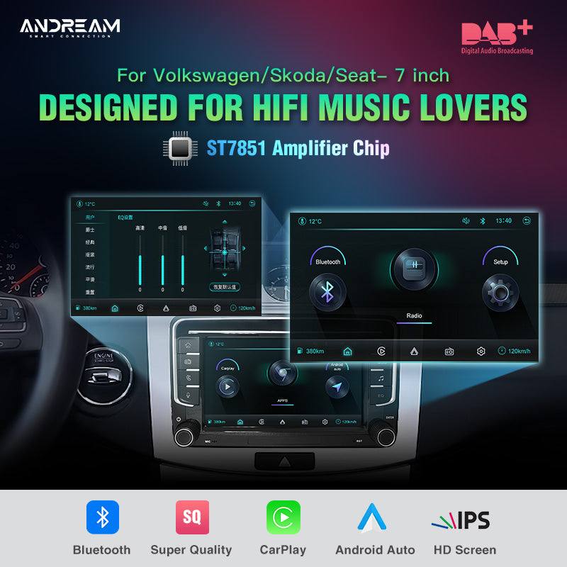 Andream Wireless CarPlay Screen 7" Screen For VW Volkswagen POLO GOLF PASSAT B6 SEAT Leon Skoda JETTA TIGUAN TOURAN Multimedia GPS Player Navigation
