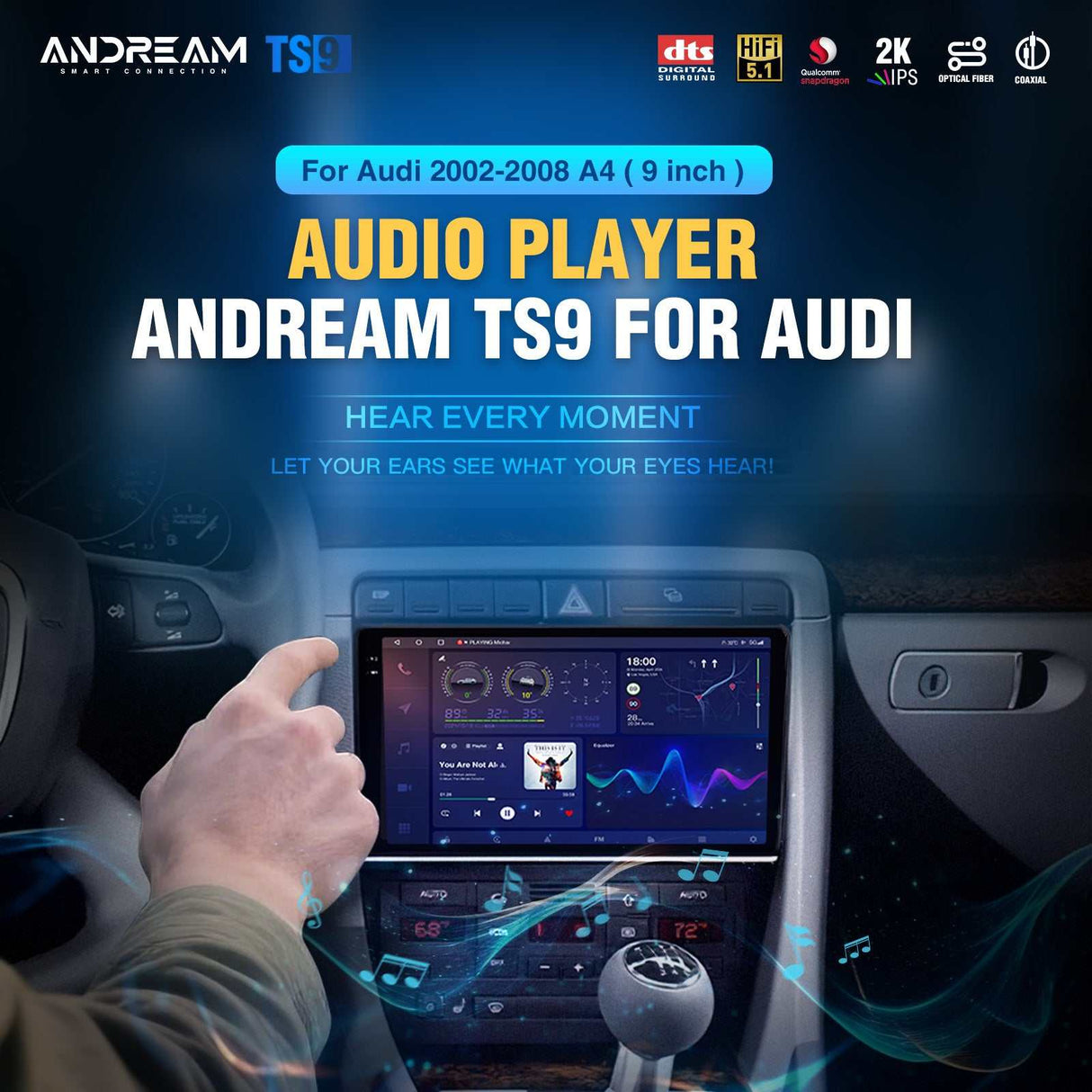Andream Protable Android14.0 For Audi A4 S4 RS4 B6 2003-2008 Car Radio With Wireless Carplay and Android Auto 9 Inch Touchscreen GPS Device Vehicles