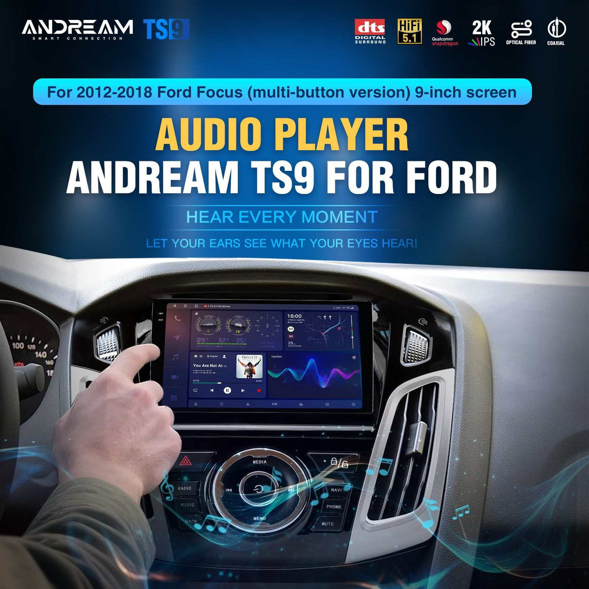 Andream Android14.0 Car Radio Stereo For Ford Focus MK3 MK3.5 2012-2018 Wireless CarPlay Andriod Auto MirrorLink DTS DSP Amplifier Radio Backup Camera