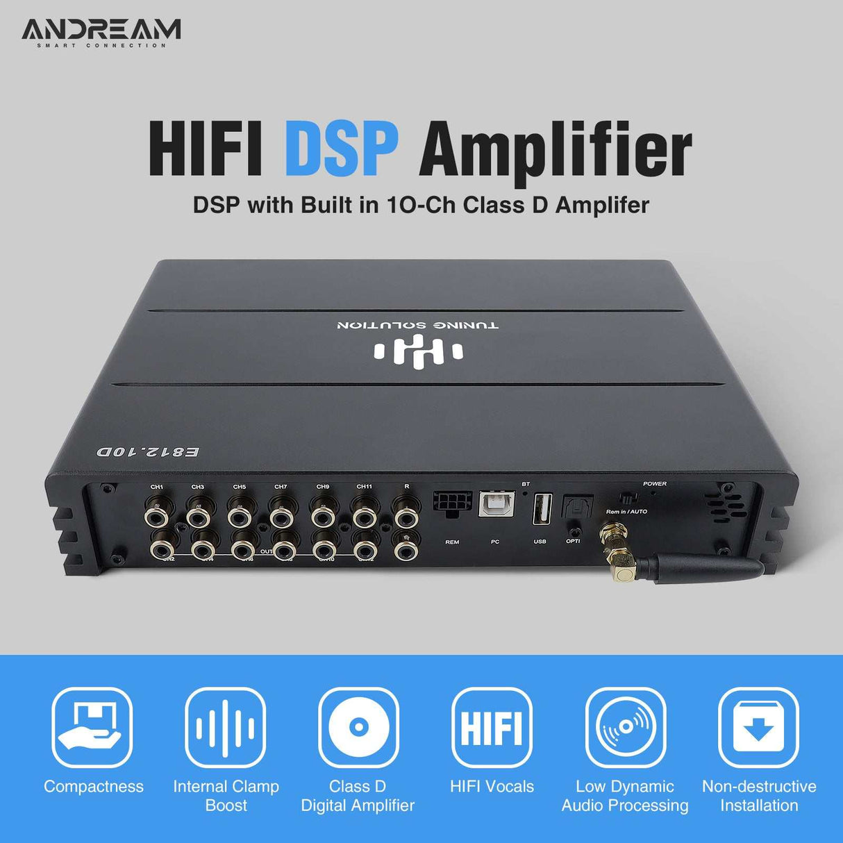 Andream 10CH Dsp Car Audio Processor HiFi DSP Amplifier With Optical Fiber Coaxial Output Ethernet Audio Box Android Screen Audio Player