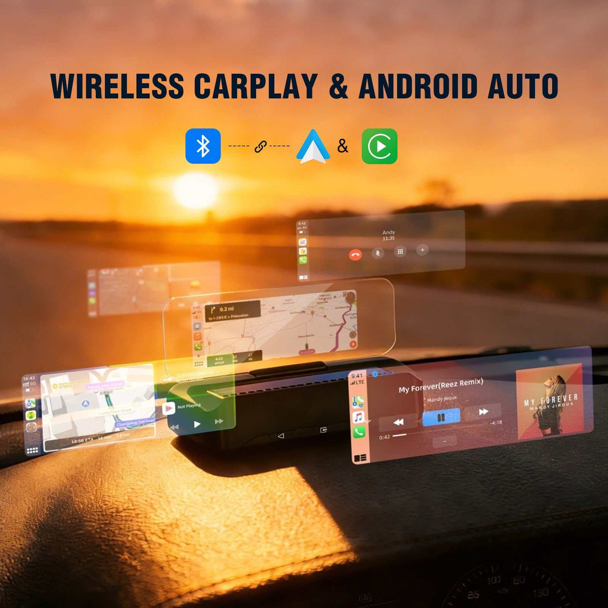 Andream VIVIHUD V3-SE Car Automotive Universal HUD Head Up Display System Supports Apple CarPlay And Android Auto Real Time Navigation Call Music