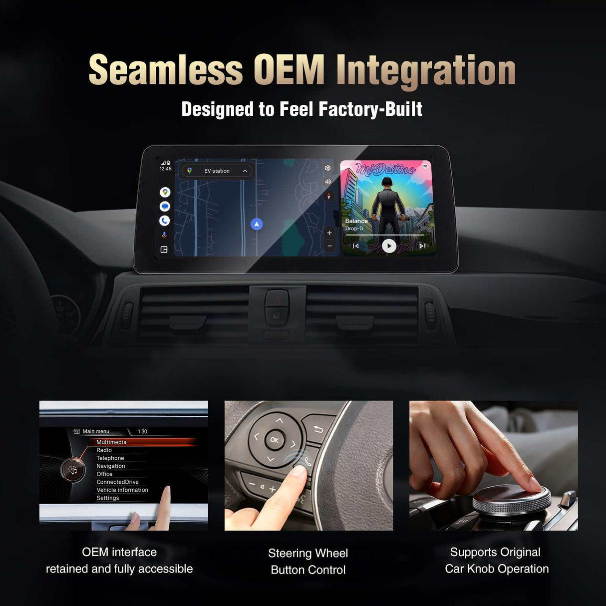 Wireless CarPlay/Android Auto HD Display For BMW M3 M4 3 4 Series F30 F31 F34 F32 CIC NBT EVO System Touchscreen With Original System Split-Screen & Bluetooth Integration
