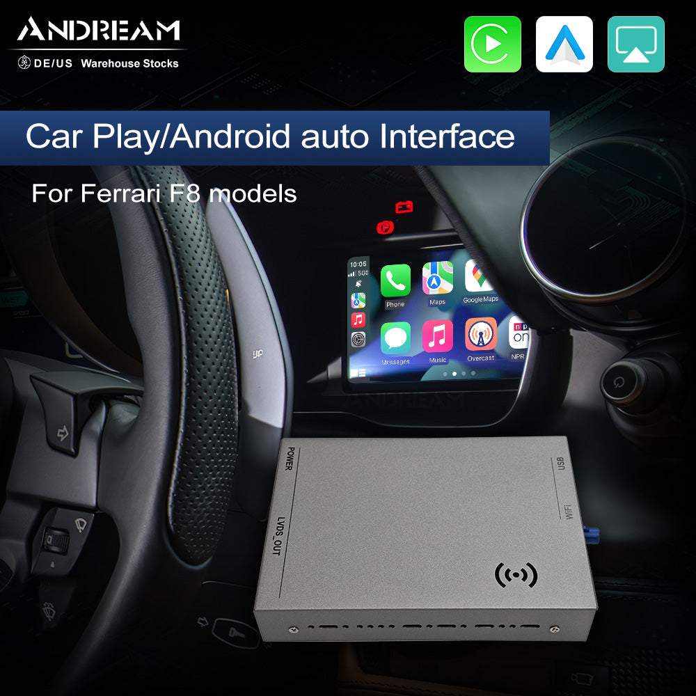 Andream Wireless Apple CarPlay Android Auto Kit For Ferrari F8 Tributo Bluetooth USB Mirror Link AirPlay Function Module GPS Navigation