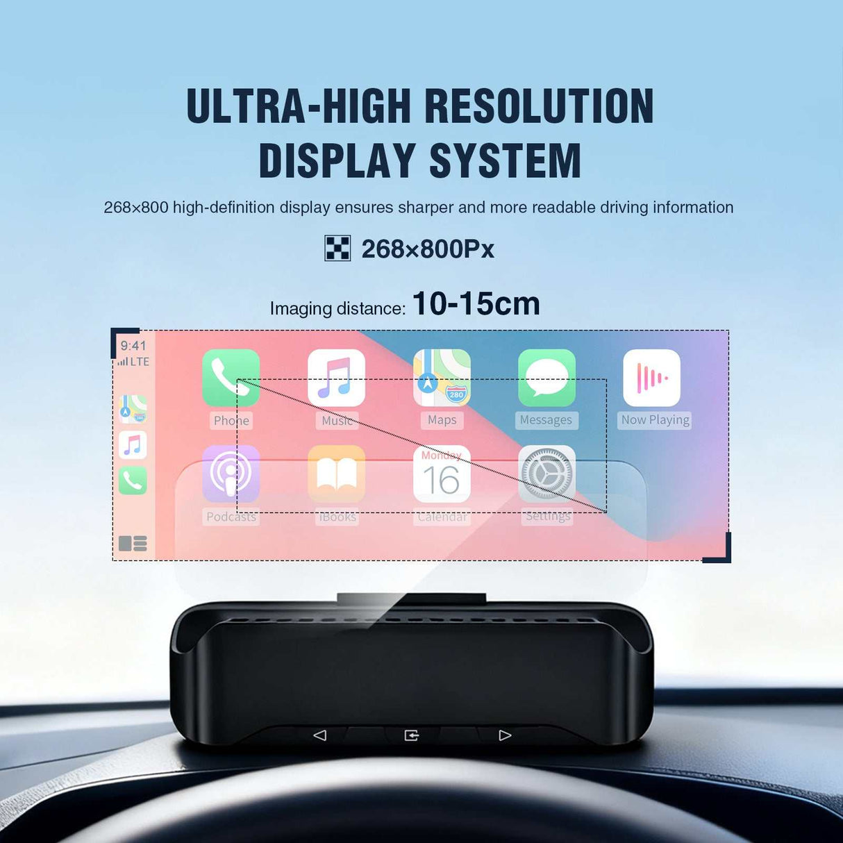Andream VIVIHUD V3-SE Car Automotive Universal HUD Head Up Display System Supports Apple CarPlay And Android Auto Real Time Navigation Call Music