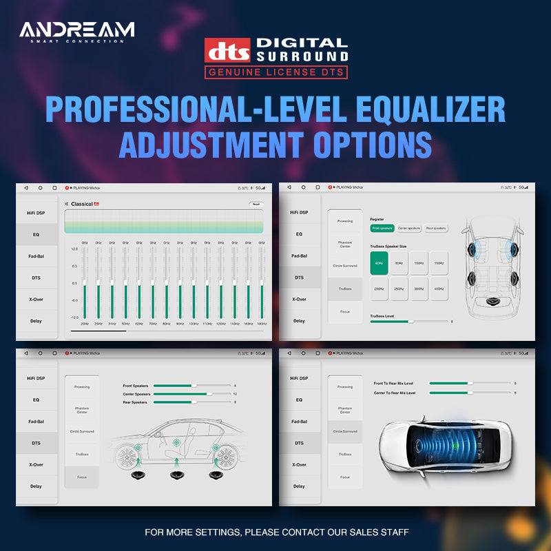 Andream Android 14.0 2K Top Sound Quality Certified DTS Pure Digital DSP Amplifier With Optical Fiber Coaxial Car Universal Carplay Screen Upgrade