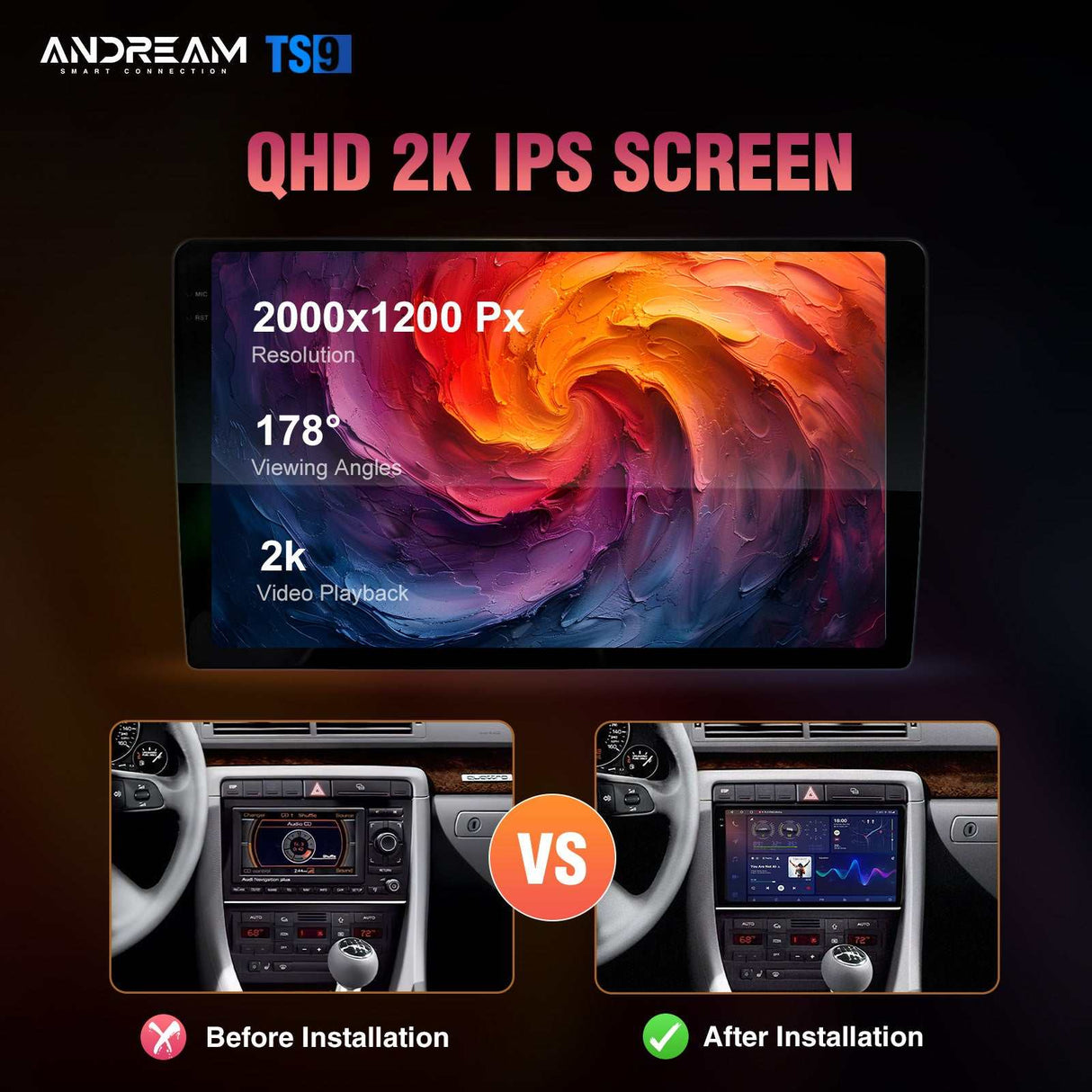 Andream Protable Android14.0 For Audi A4 S4 RS4 B6 2003-2008 Car Radio With Wireless Carplay and Android Auto 9 Inch Touchscreen GPS Device Vehicles