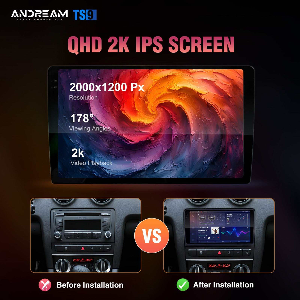 Andream For Audi A3 S3 RS3 2002-2009 Car Radio Apple Carplay Android Auto 2K Screen GPS Bluetooth Head Unit Stereo Audio Player Rever camera Device