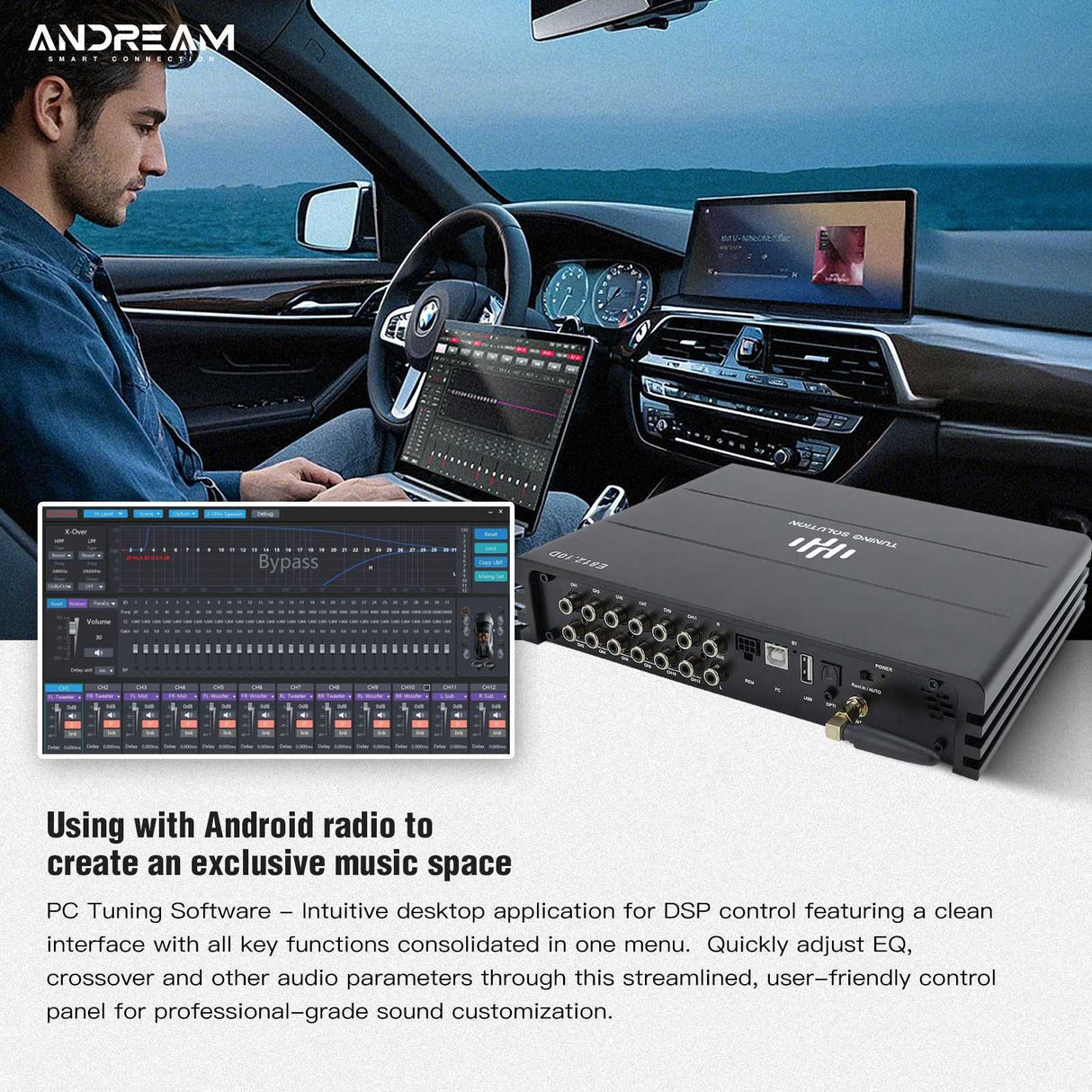 Andream 10CH Dsp Car Audio Processor HiFi DSP Amplifier With Optical Fiber Coaxial Output Ethernet Audio Box Android Screen Audio Player