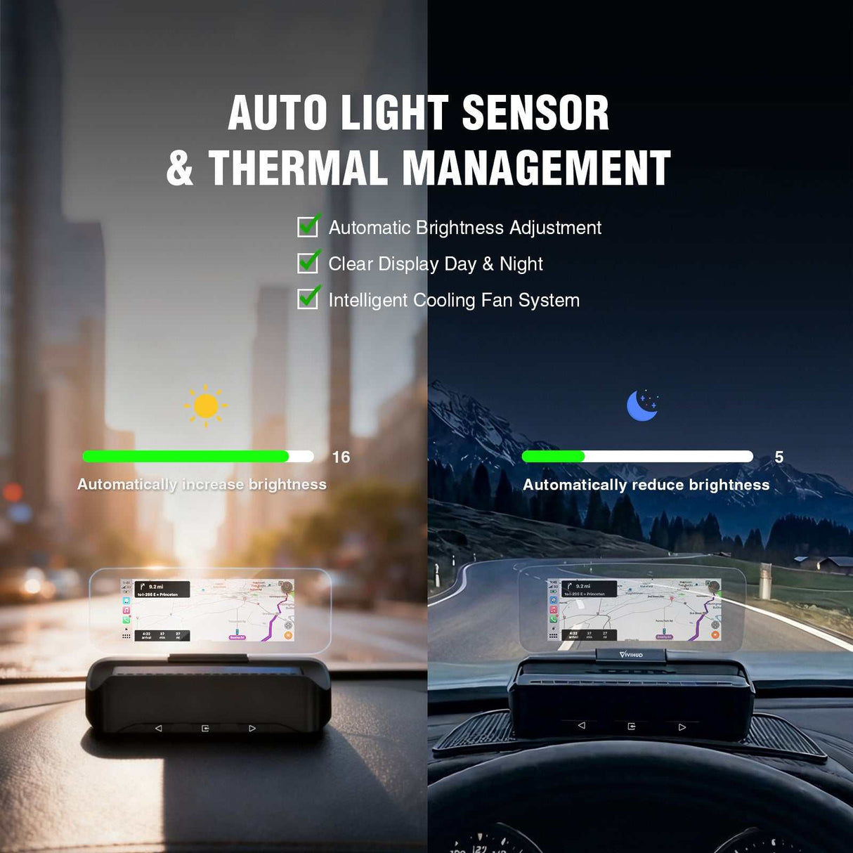 Andream VIVIHUD V3-SE Car Automotive Universal HUD Head Up Display System Supports Apple CarPlay And Android Auto Real Time Navigation Call Music