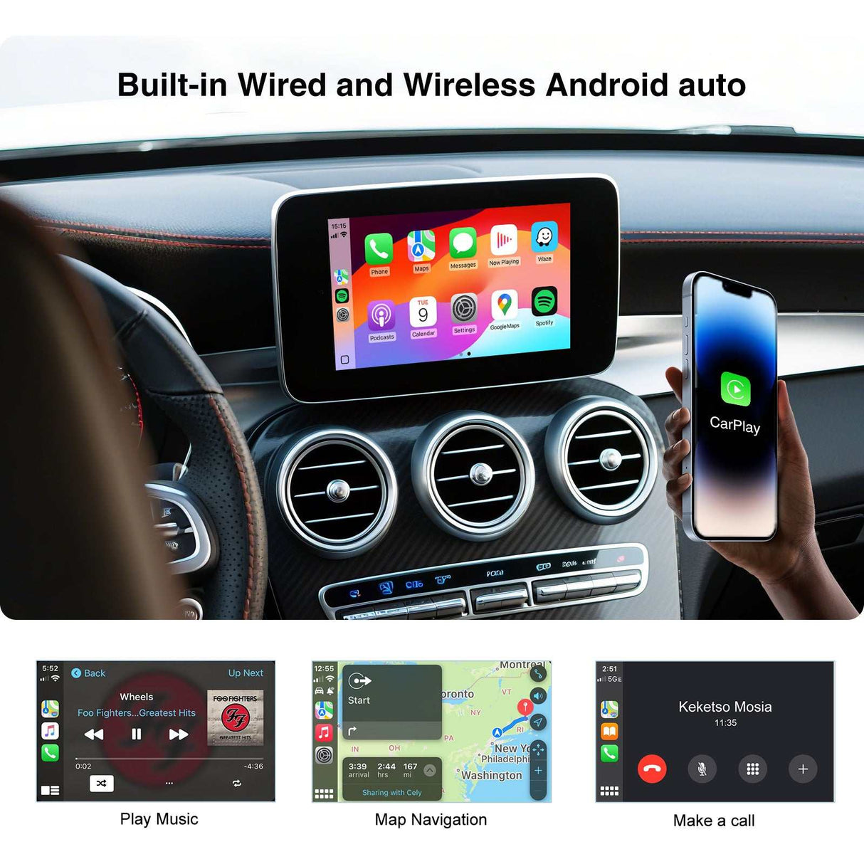 Andream MMI Interface Wireless CarPlay/Android Auto GPS for Mercedes NTG4.5 4.7 5.0 A B C E S Class GLA GLC GLE GLS