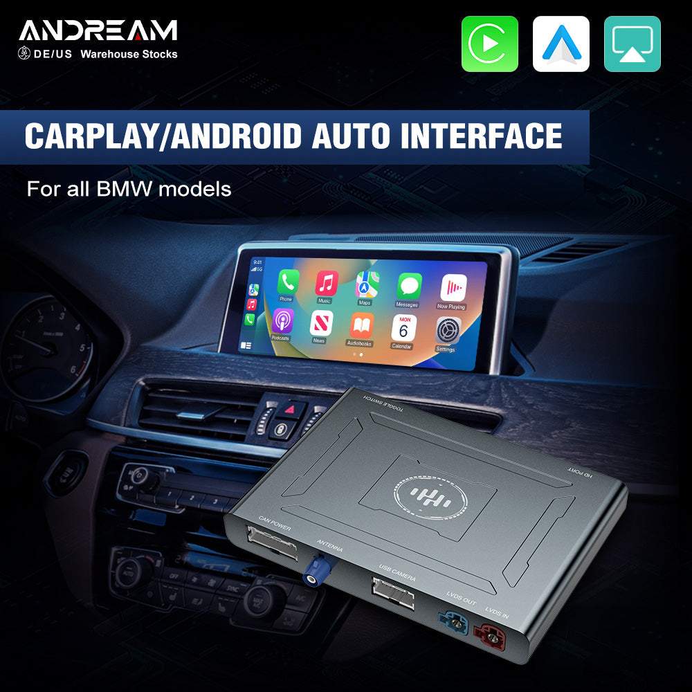 Andream Prime Kit BMW Wireless CarPlay Android Auto MMI CIC NBT EVO Compatible Series 1 2 3 4 5 6 7 X1 X3 X4 X5 X6 X7 Mini I3 I8 GPS Navigation