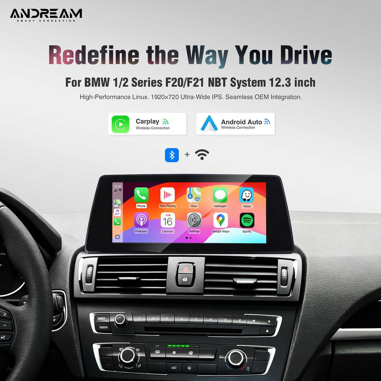 10.25''/12.3'' Wireless CarPlay/Android Auto For BMW 1 2 Series F20 F21 F22 F23 CIC NBT EVO System Integration Bluetooth Audio AirPlay Autolink