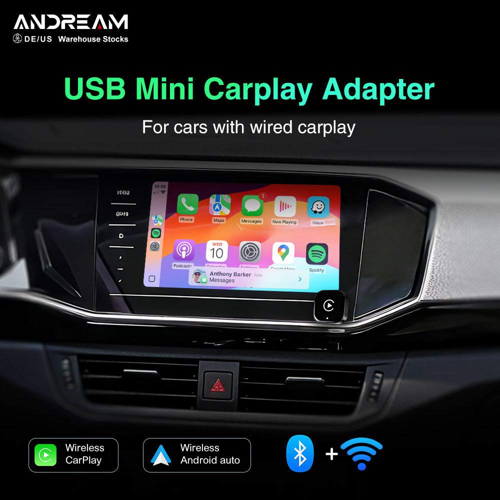 Andream MiNi Carplay Adapter USB Plug And Play WiFi Bluetooth Android Auto Connect Airplay For Car With Wired To Wireless CarPlay Smart Box