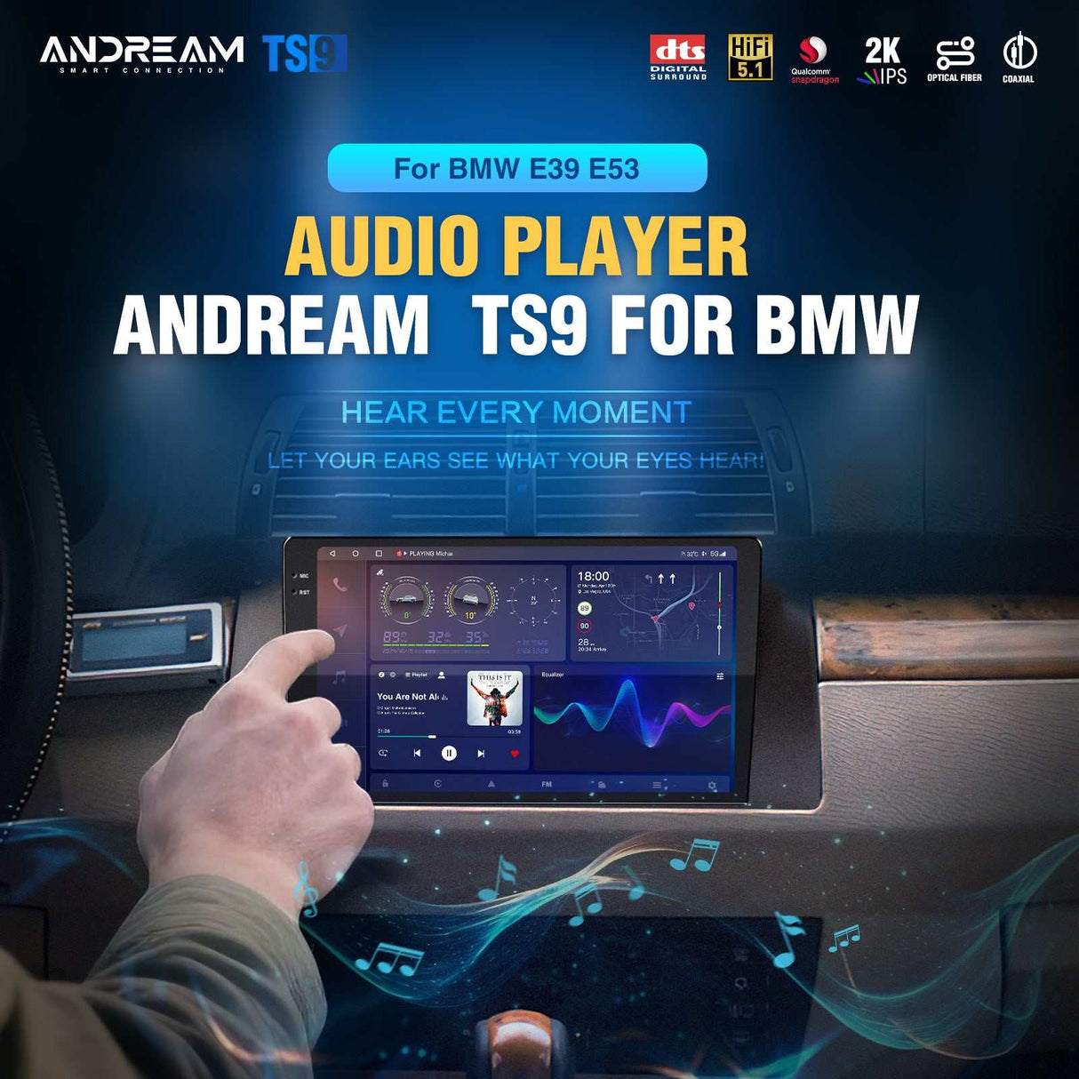 Andream Upgrade Stereo Android 8+256GB Car Radio For BMW 5 Series X5 E39 E53 M5 1996-2006 Wireless Carplay Android Auto Backup Camera Audio Player