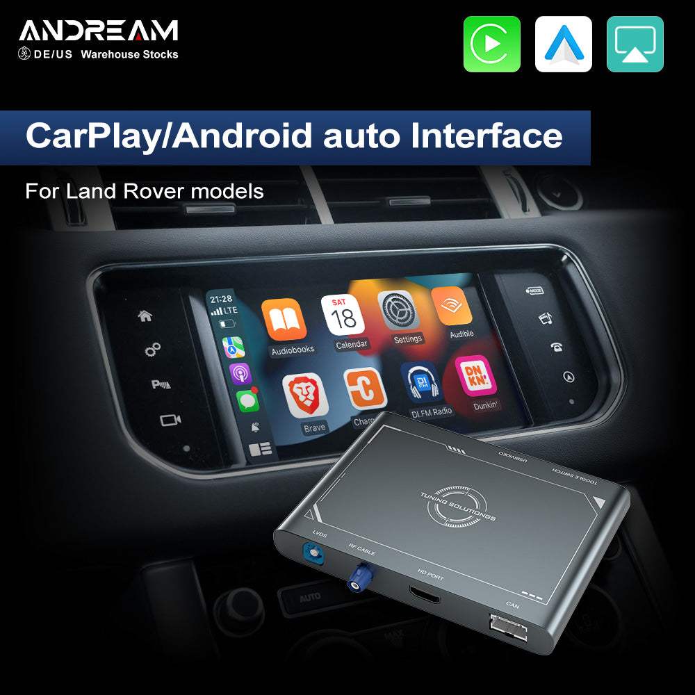 Andream Wireless CarPlay & Android Auto OEM Adapter Interface Module Box for Seamless Connectivity in Land Rover Sport Evoque Vogue Discovery 4 and Jaguar XE XF