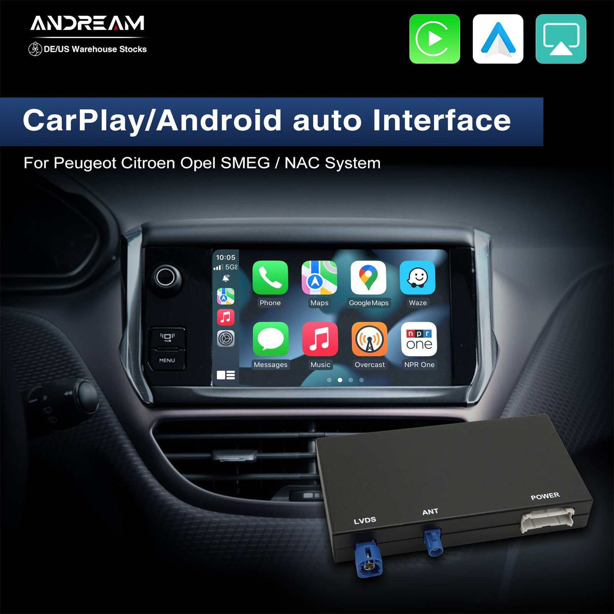 Andream Wireless Carplay Android Auto MMI Prime Retrofit For Peugeot SMEG 508 Citroen DS5/6 2013-2017 Opel Vauxhall Nac Upgrade Monitor Mirror Link