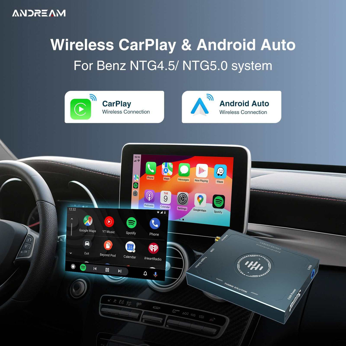 Andream MMI Interface Wireless CarPlay/Android Auto GPS for Mercedes NTG4.5 4.7 5.0 A B C E S Class GLA GLC GLE GLS