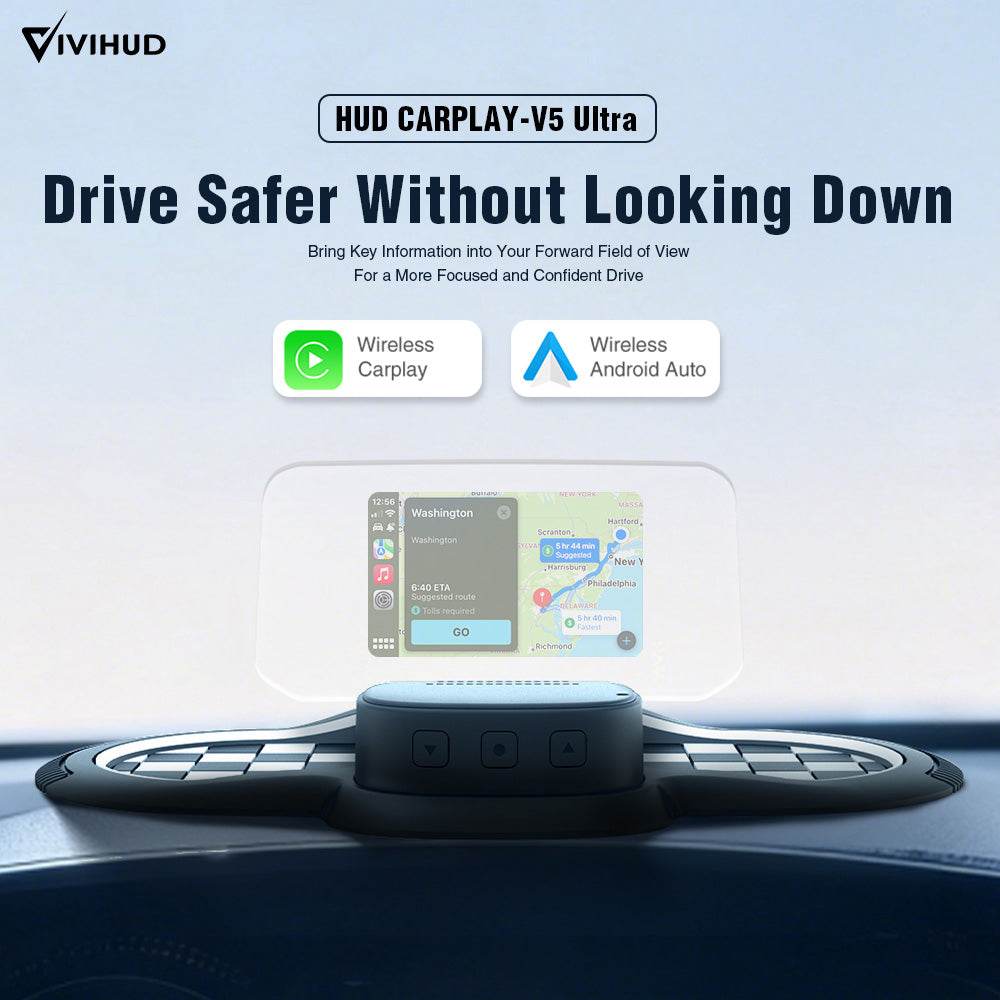 Andream ViViHUD V5 Ultra Car GPS Head Up Display Windshield Projector Speedometer Wireless CarPlay Android Auto Diagnostics Speedometer Navigation