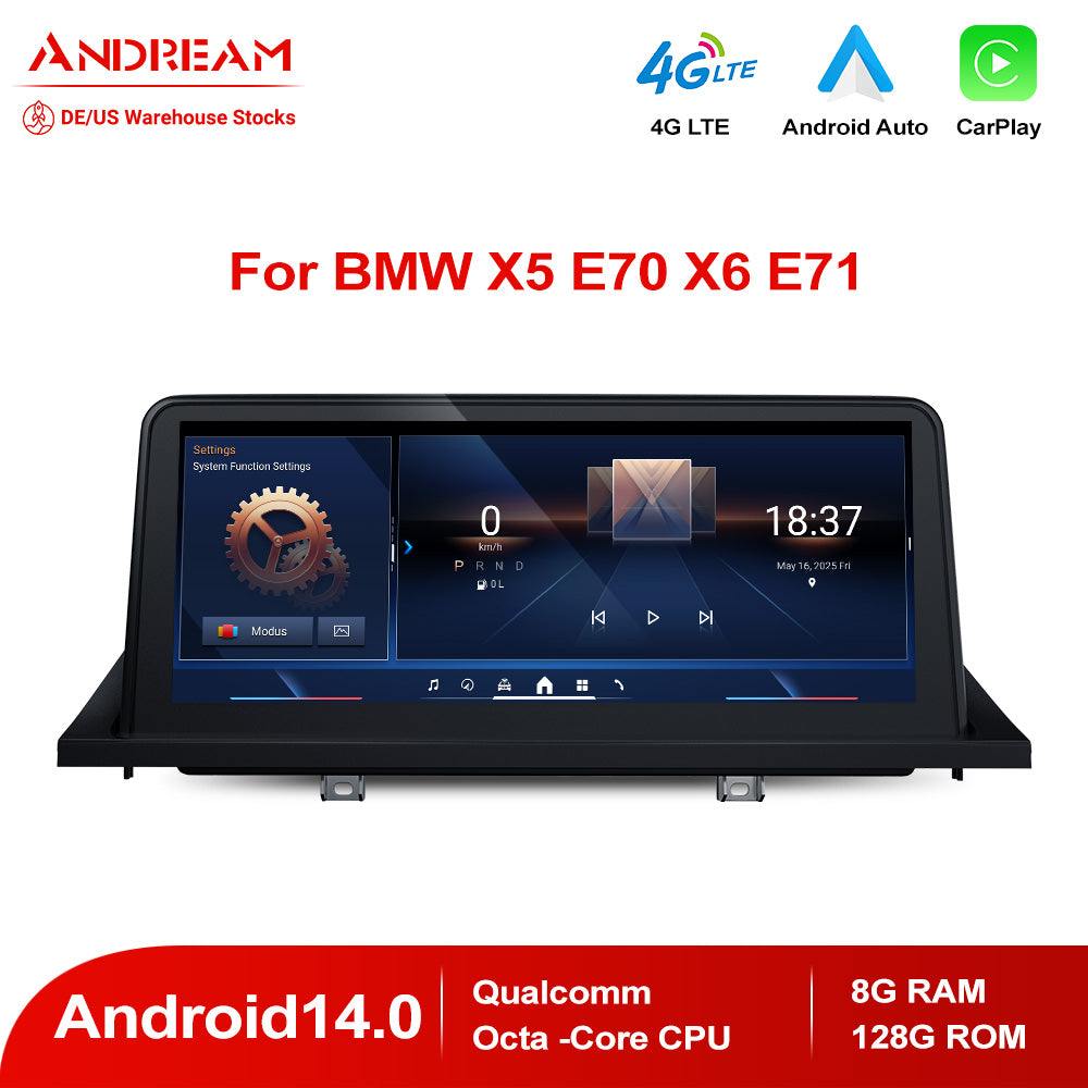Andream 10.25" Android 14.0 8G+128G Qualcomm Octa-core MultiMedia For BMW X5 E70 X6 E71 2007-2014 Car Radio Bluetooth Smart Navigation Video Player