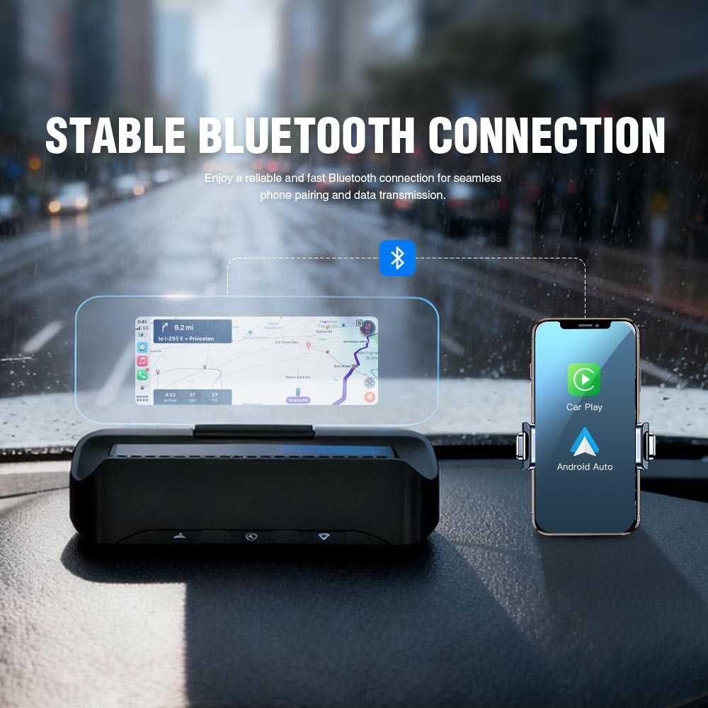 Andream VIVIHUD V3-SE Car Automotive Universal HUD Head Up Display System Supports Apple CarPlay And Android Auto Real Time Navigation Call Music