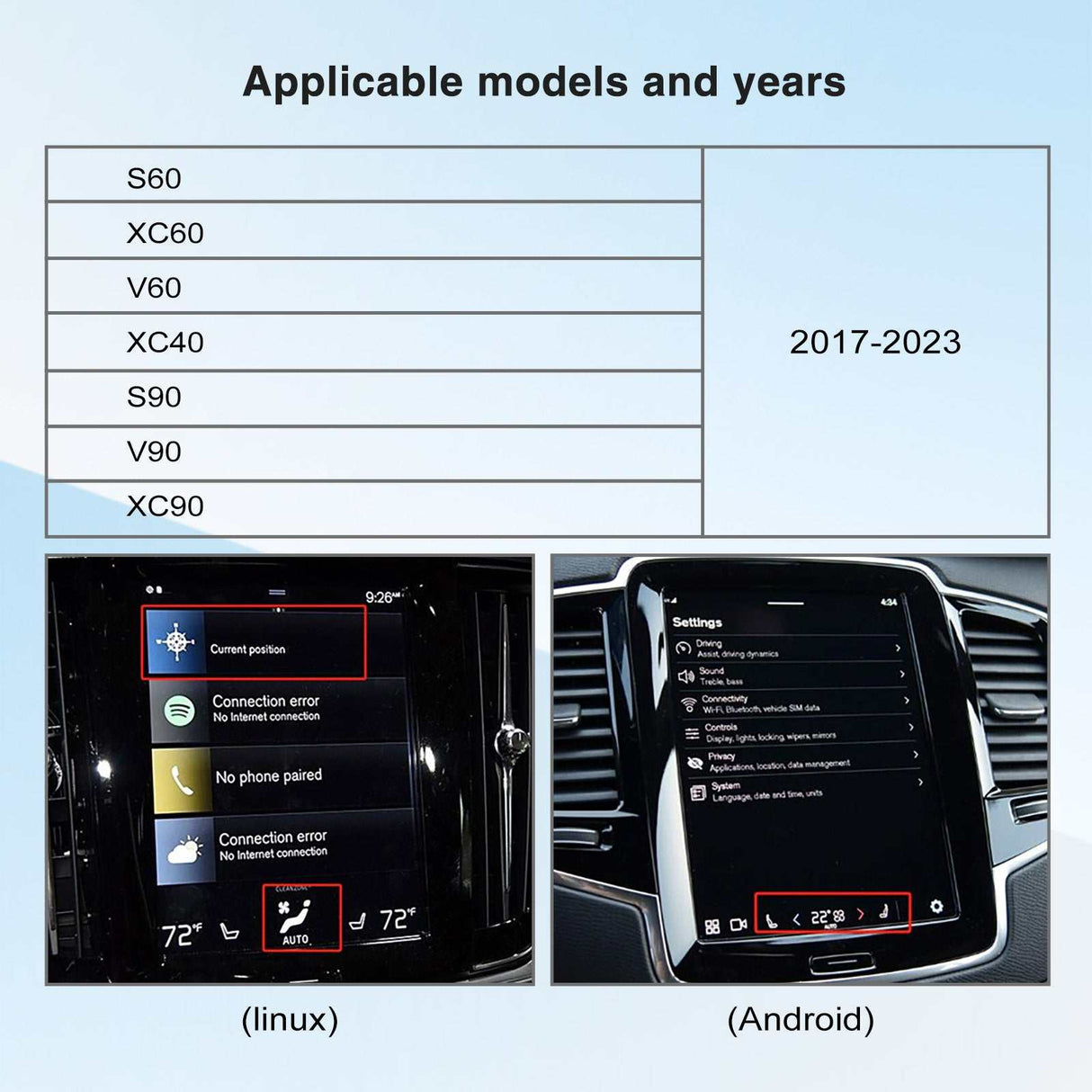 Andream Wireless Full Screen CarPlay Android Auto Retrofit Kit Smart Upgrade Module Box For Volvo XC90 XC60 XC40 S60 S90 V60 2017-2020 Multimedia