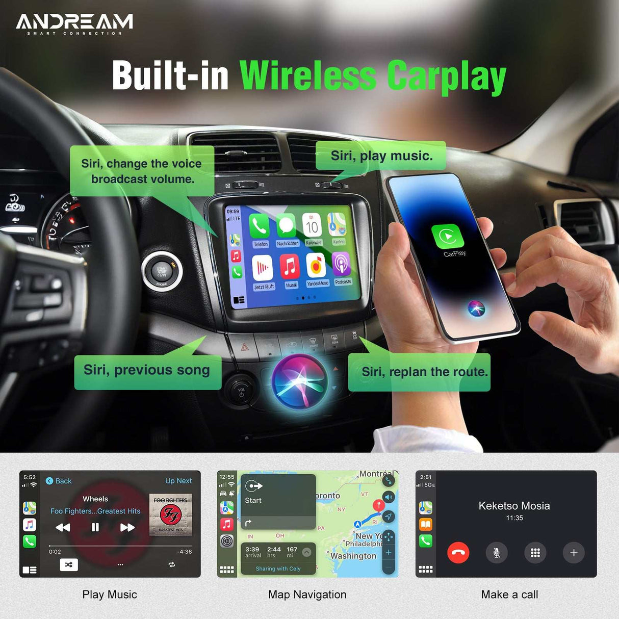 Andream Wireless CarPlay Android Auto Integration Adapter For Dodge Maserati Chrysler Fiat MMI Retrofit Kit Interface Upgrade MirrorLink Installation