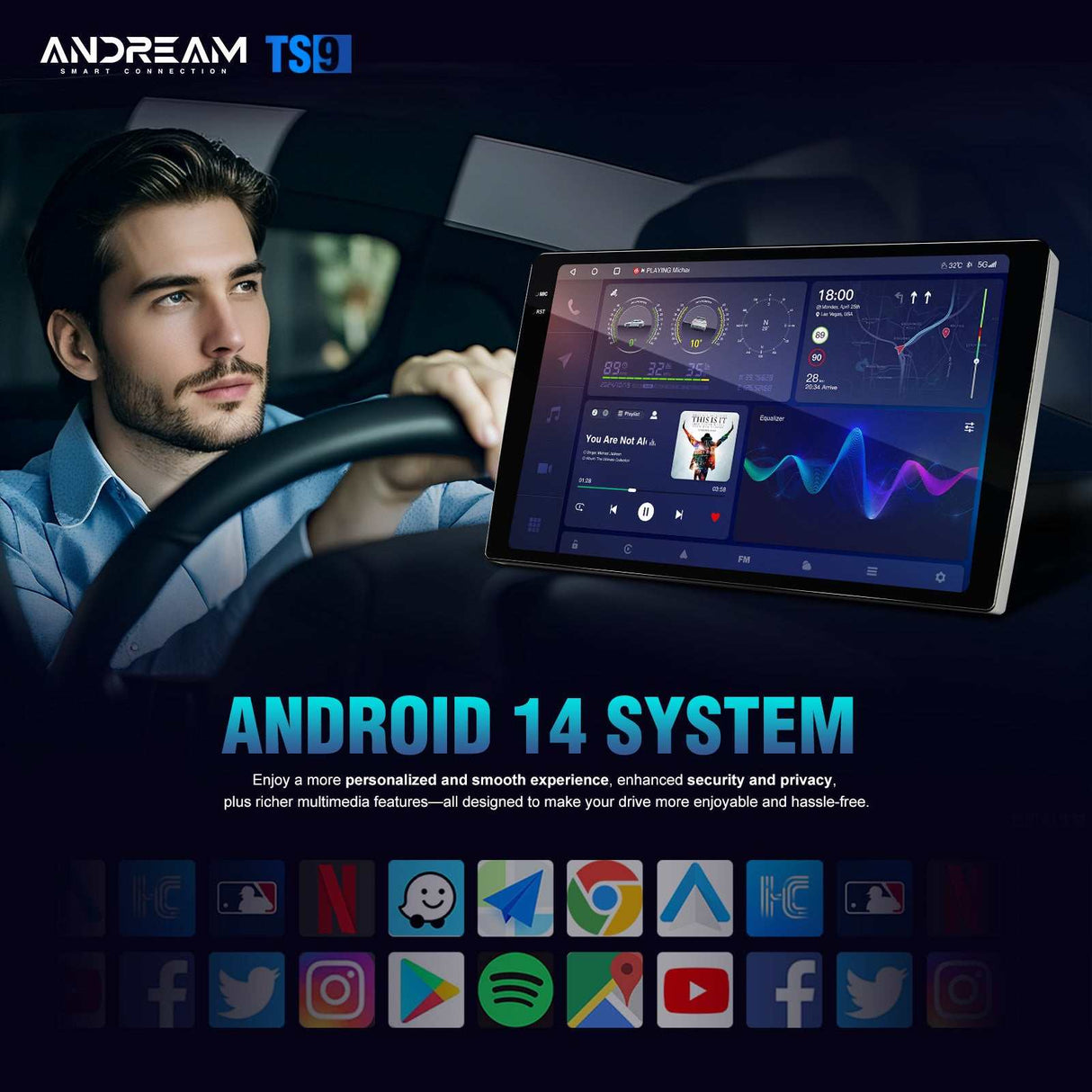 Andream Android14.0 Car Radio Stereo For Ford Focus MK3 MK3.5 2012-2018 Wireless CarPlay Andriod Auto MirrorLink DTS DSP Amplifier Radio Backup Camera