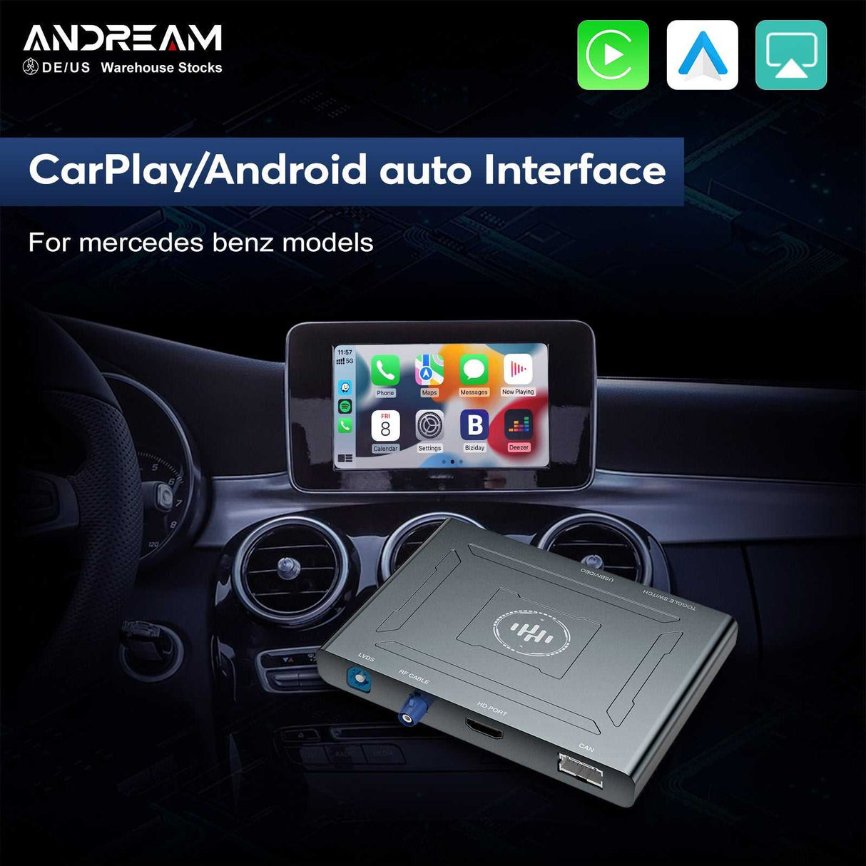 Andream Prime Retrofit Box for Wireless CarPlay & Android Auto in Mercedes-Benz A B C E S-Class GL-Class with NTG 4.5 4.7 5.0 Systems