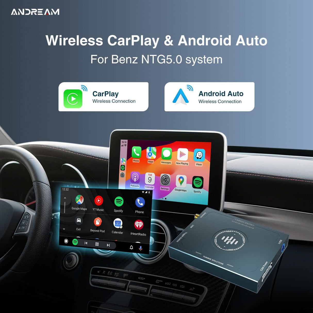 Andream MMI Interface Wireless CarPlay/Android Auto GPS for Mercedes NTG5.0 A B C E S Class GLA GLC GLE GLS