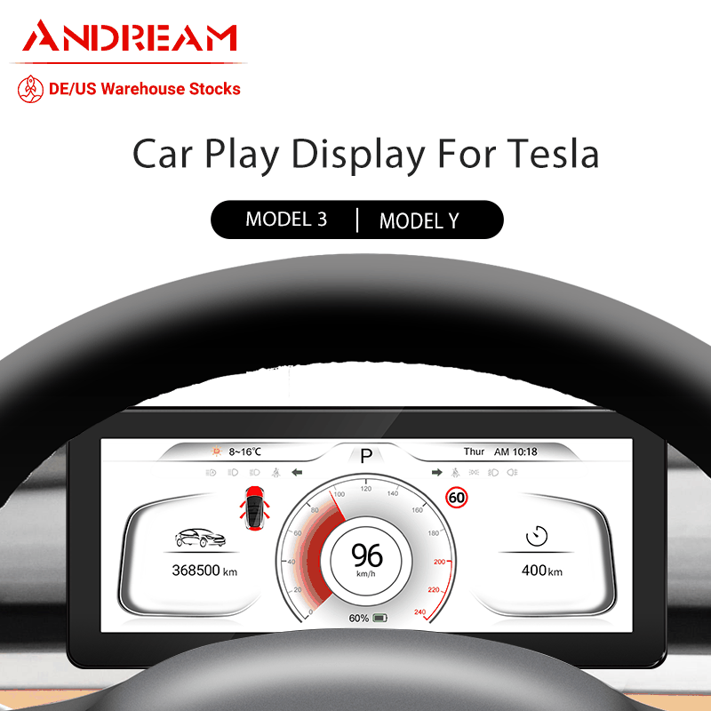 Andream 8.8" Center Console Digital LCD Dashboard Instrument Android Wireless Carplay Android Auto OTA  Navigatio Upgrades For Tesla Model 3 Model Y