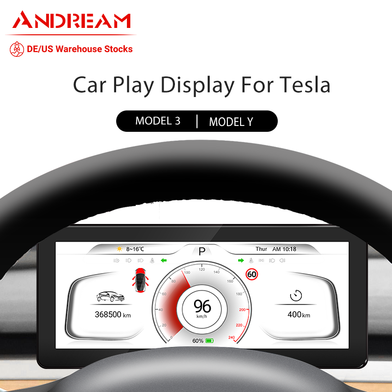 Andream 8.8" Center Console Digital LCD Dashboard Instrument Android Wireless Carplay Android Auto OTA  Navigatio Upgrades For Tesla Model 3 Model Y